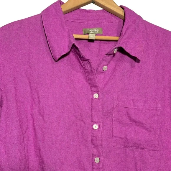 Naturals D&CO. | Wild Orchid Button Up Roll Tab Sleeves Linen Blend Top size L - Picture 9 of 15